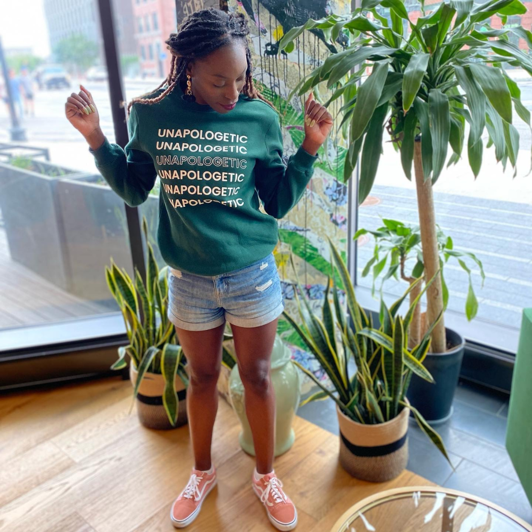 "Unapologetically Naija" UNAPOLOGETIC Crew Sweatshirt (FOREST GREEN)